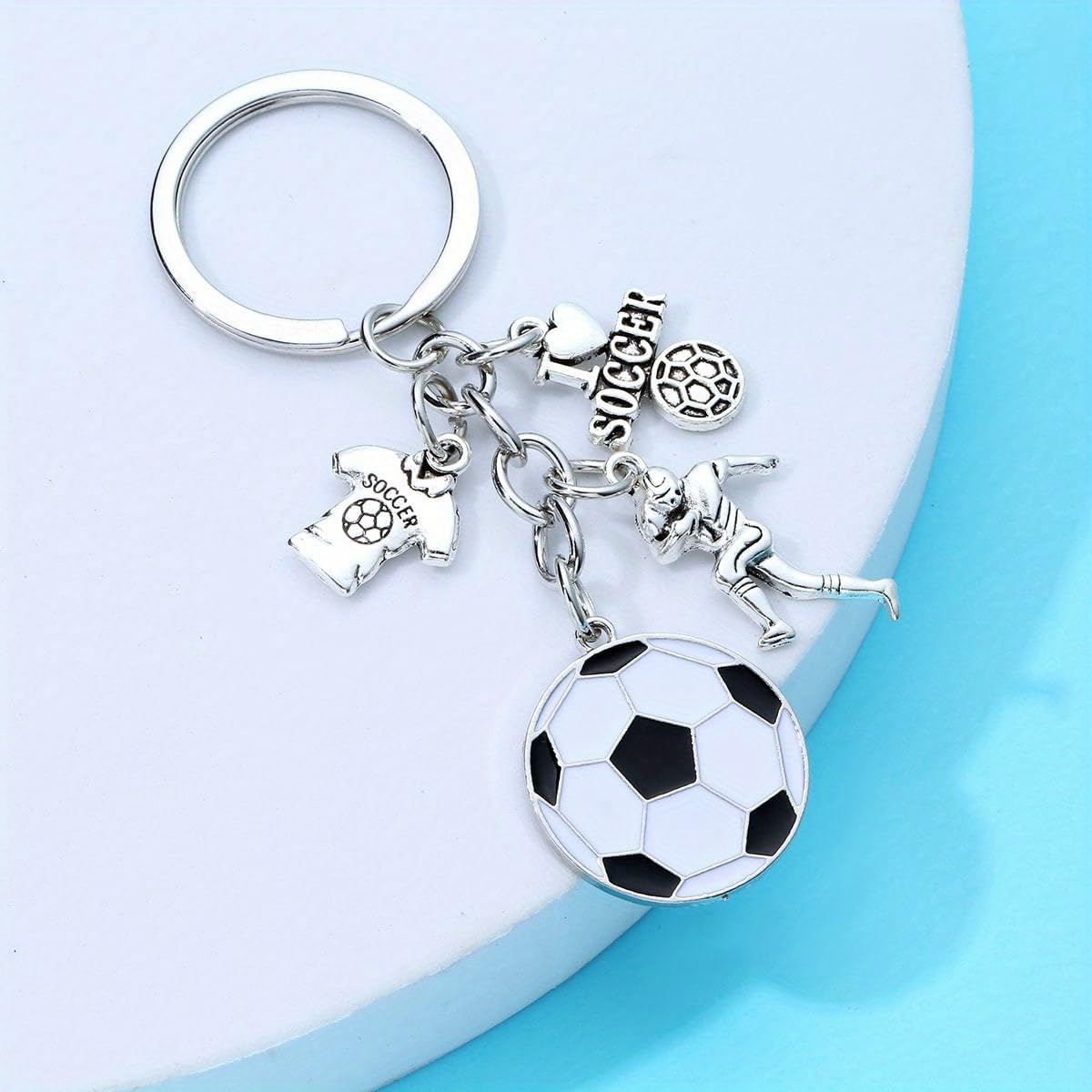 Soccer Ball Keychain Cute Keychain Football Keychain with Player Charm Soccer Bag Charm Keychain for Backpack Keys Sports Fans Gift