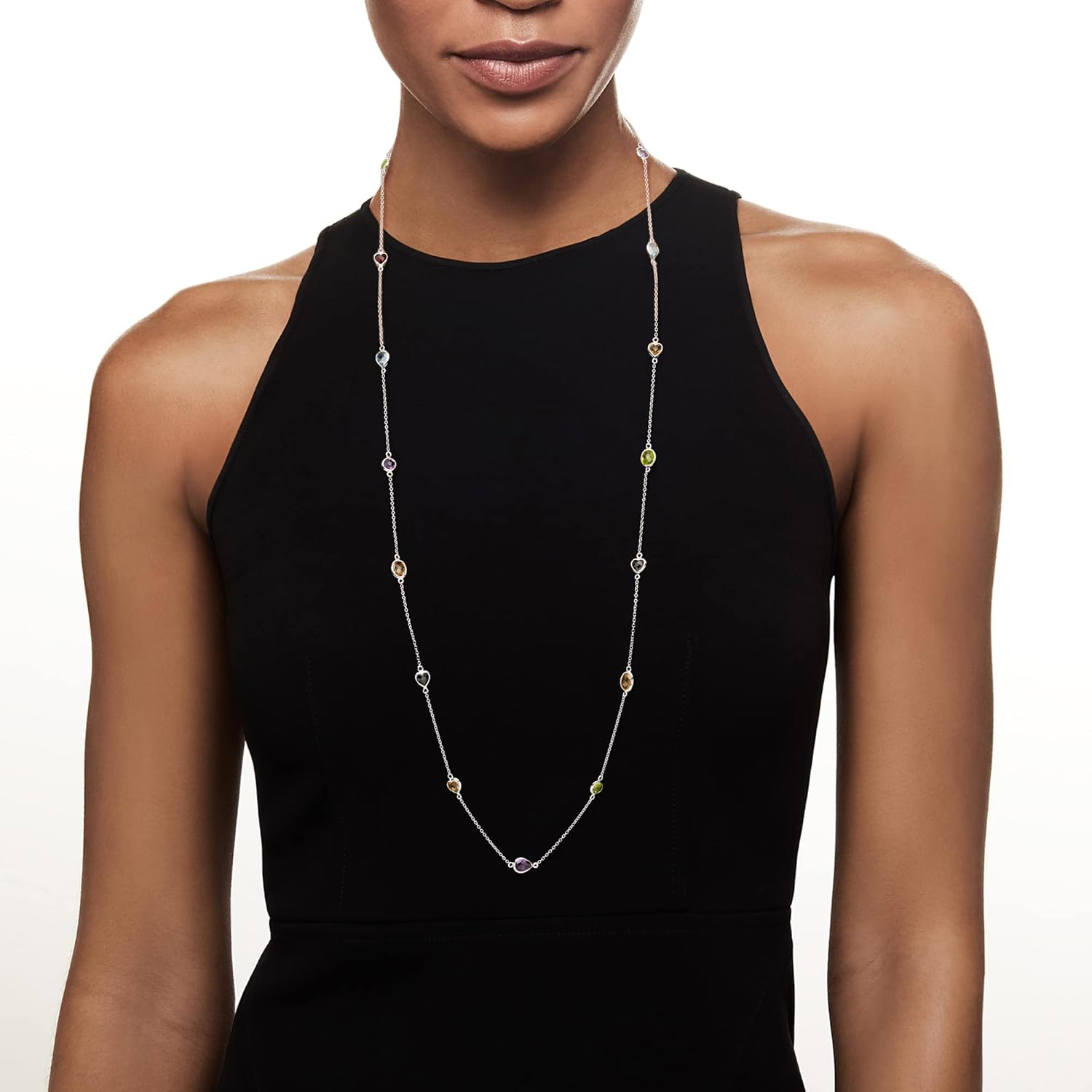 Ross-Simons 9.10 ct. t.w. Multi-Gemstone Station Necklace in Sterling Silver
