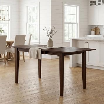 Furnifact Walnut Finish Solid Wood Drop Leaf Dining Table with Pull Out Frame Support, Compact Design for Small Spaces and Flexible Dining Use