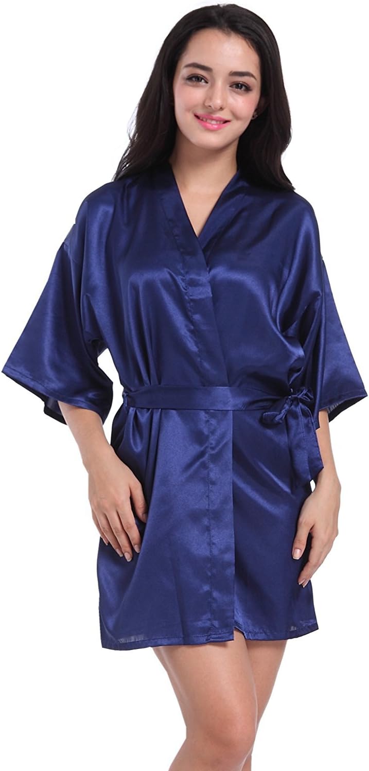 Mobarta Women's Satin Robe Short Kimono Robes Satin Bridesmaids Robes Lingerie Sleepwear for Wedding Party