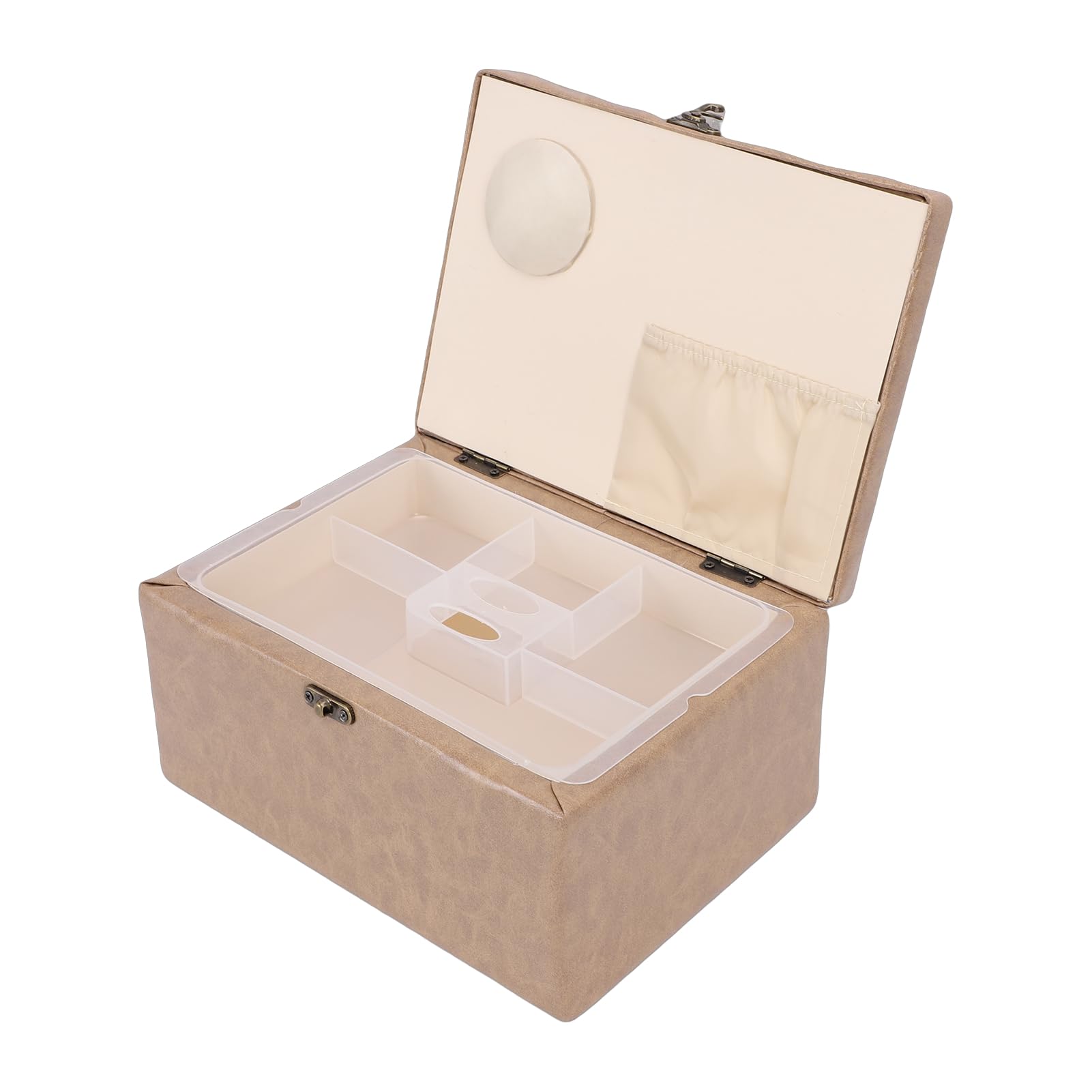Leder-Nähkorb aus Holz, Tragbare Aufbewahrungsbox für Nadelfaden-Nähset-Werkzeuge, Vintage-Näh-Tragetasche mit Robuster Konstruktion, Ideal Zum Nähen von Heimwerkerbedarf