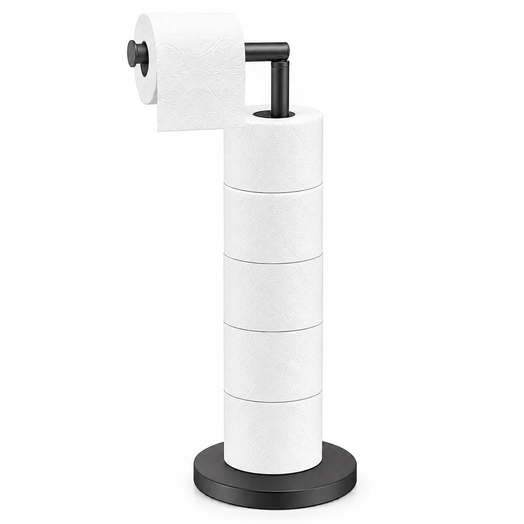 Innoteck Freestanding Toilet Roll Holder with Spare Roll Storage, L Shaped Toilet Paper Holder Stand, Floor Standing Bathroom Tissue Roll Storage, Holds Up to 5 Rolls (Matt Black)