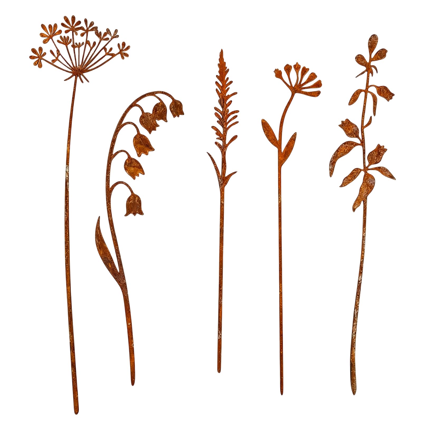 FQAKTB 5 Pcs Rustic Metal Flowers For Garden, Garden Stakes Decorative, Vintage Rust Finish Flower Decor, for Outside Yard Art Potted Plants Lawn Yard Walkway