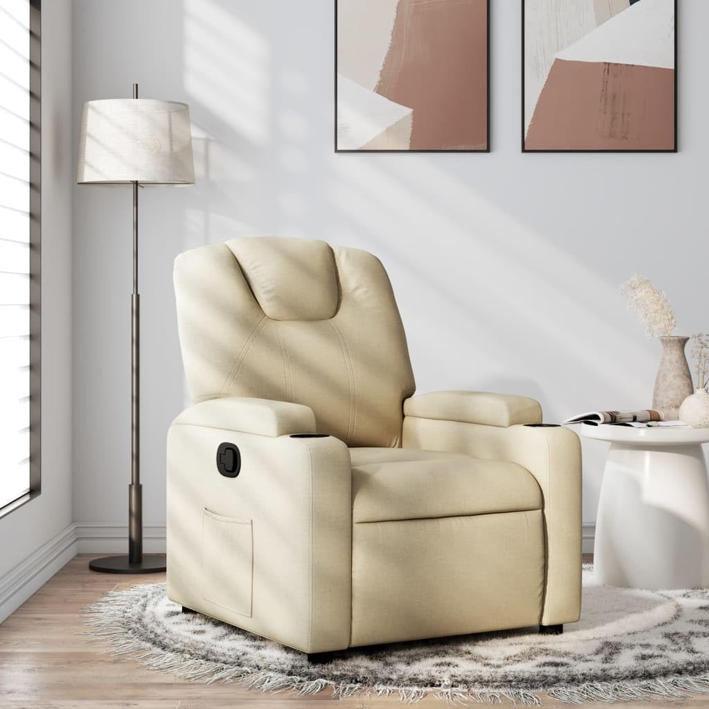 vidaXL Fauteuil Inclinable, Chaise de Relaxation avec Dossier, Siège avec Accoudoirs Rembourrés Salle de Séjour, Moderne, Crème Tissu