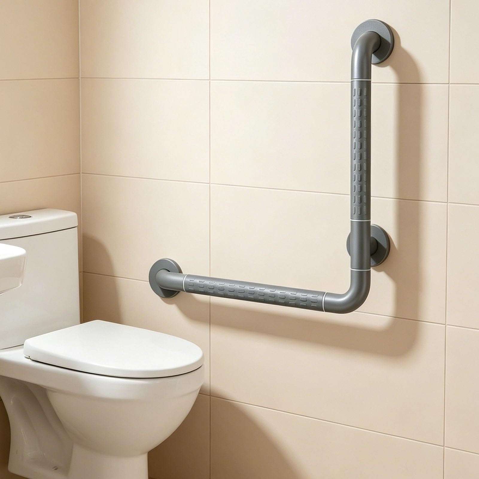 Uchwyt do toalety w kształcie litery L 40-50 cm ze stali nierdzewnej z paskami LED | Uchwyt wsporczy montowany na ścianie do łazienki WC Bezbarierowy Antypoślizgowy Nośność Prysznic Seniorzy (70 x 70 cm)
