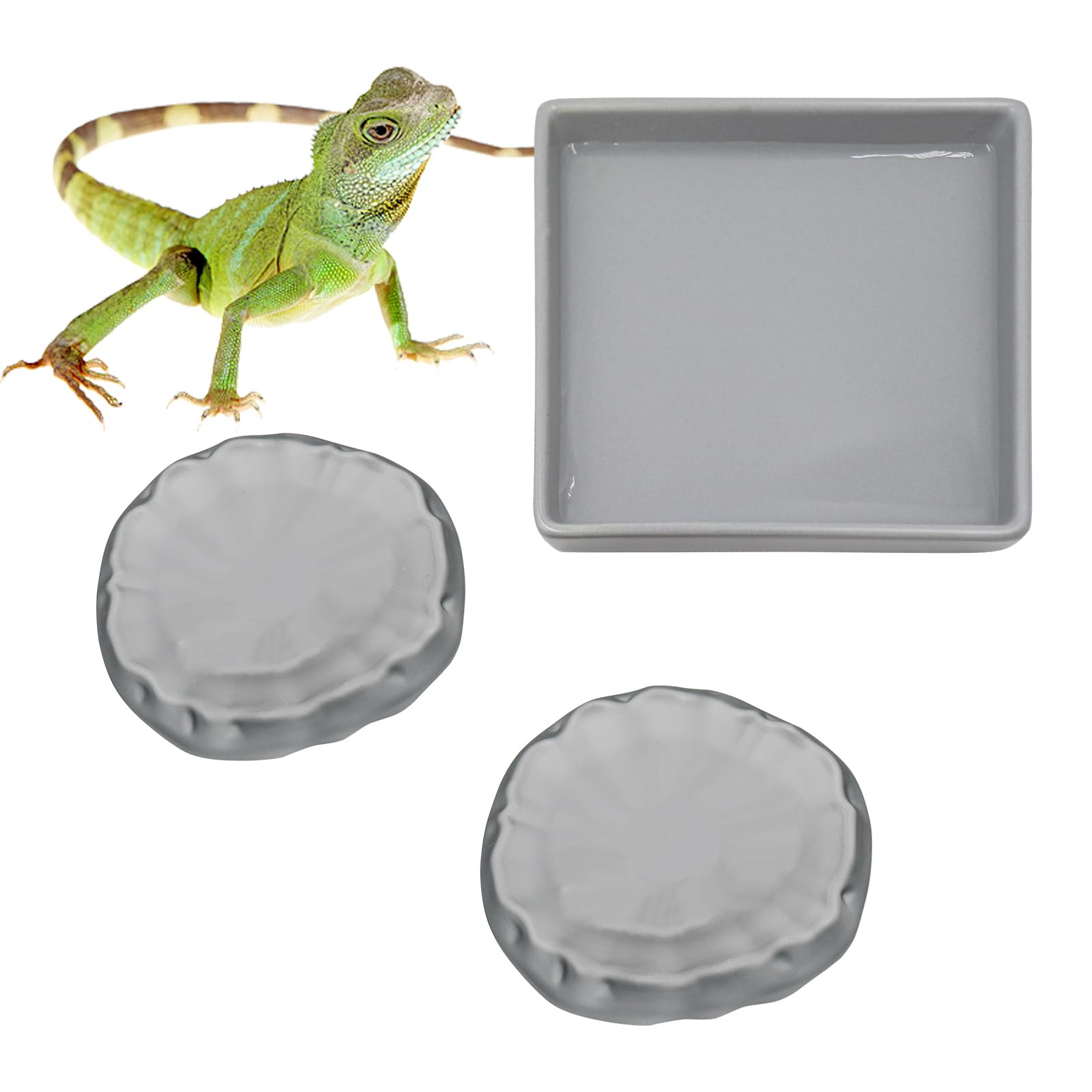 3 Pack Reptile Food Bowl Water Dish, Ceramics Reptile Feeding Bowl, Bearded Dragon Feeding Dish Kit, Tank Terrarium Aquarium Accessory for Hermit Crab