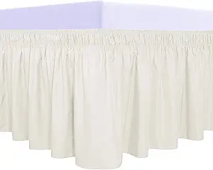 PureFit Wrap Around Ruffled Bed Skirt with Adjustable Elastic Belt - 18 Inch Drop Easy to Put On, Wrinkle Free Bedskirt Dust Ruffles, Bed Frame Cover for Queen, King and C-King Size Beds, Ivory