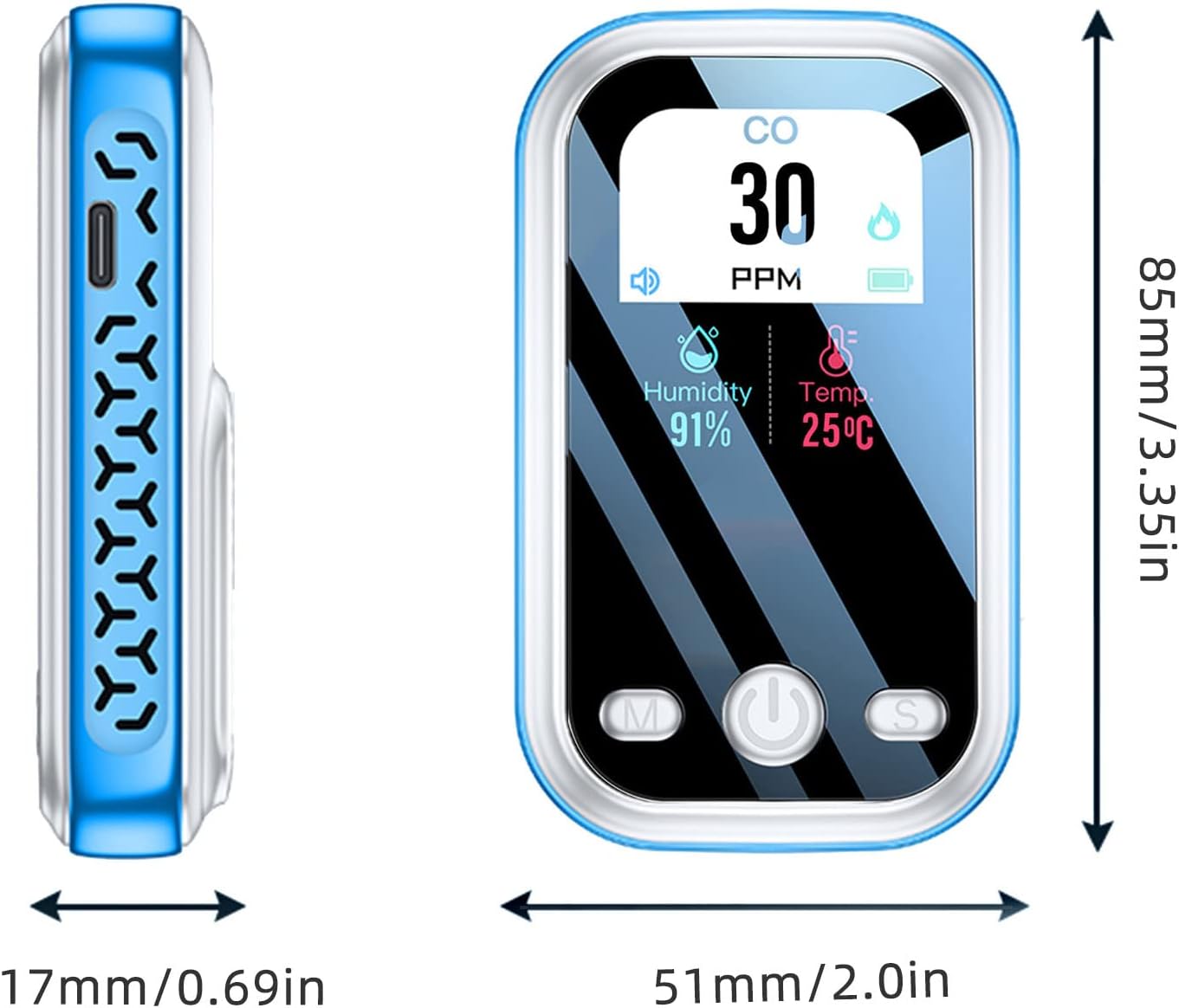 Portable Carbon Monoxide Detector, Large Color Screen CO Detector, High Precision 3 in 1 Air Quality Monitor (CO Temperature Humidity), for Indoor, Outdoor, Car, and Camping etc