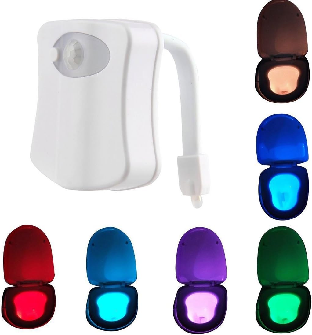 Motion Sensor Toilet Nightlight , Florally Home Toliet Bathroom Human Body Auto Motion Activated Sensor Seat Light Night Lamp - 8 Color Change - Sensor LED Washroom Night Light - Fits Any Toilet Stool
