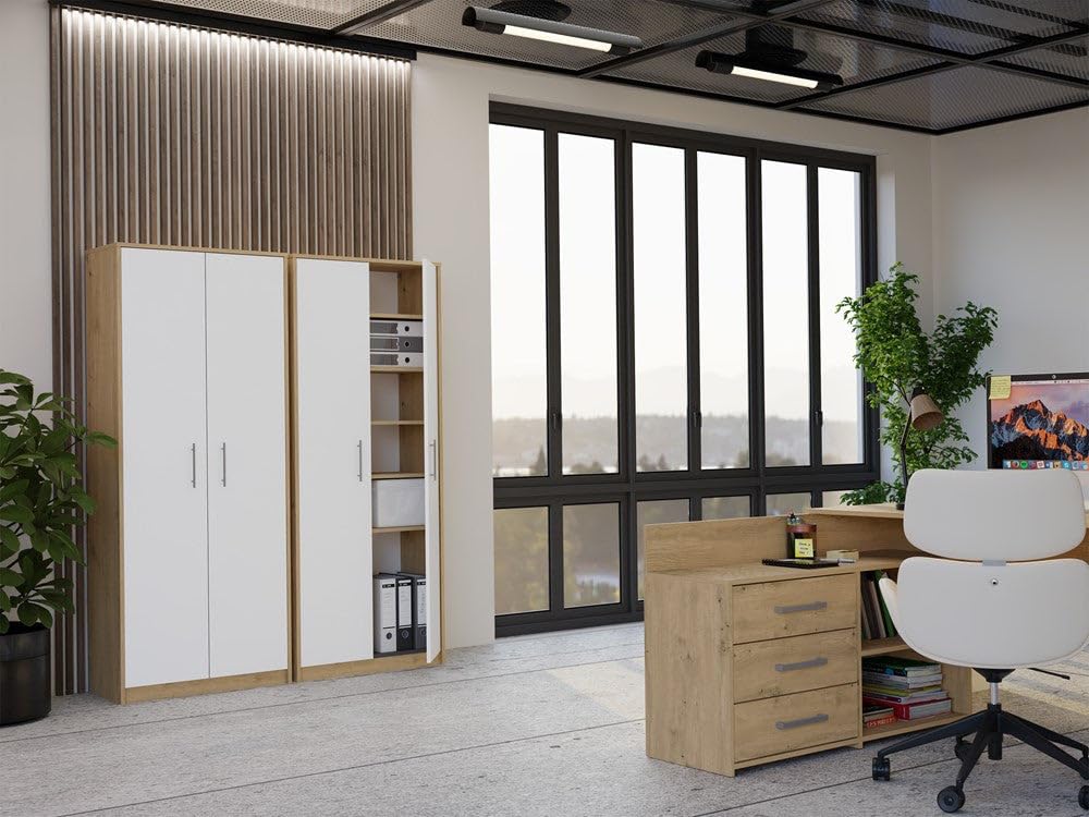 CDF Libreria Con Ante Scaffale Colonna Ufficio Rovere Artisan/Bianco