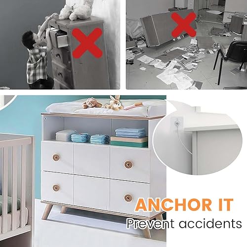 Miniatura 5 de Kit de anclajes para muebles de 15.72 pulgadas, 10 correas de seguridad para TV sin taladro, correas de seguridad para muebles que evitan que se