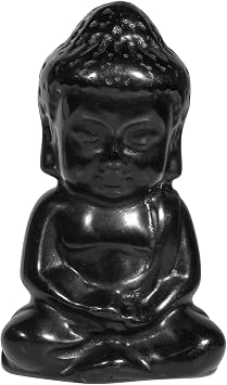 Amogeeli Healing Black Obsidian Stone Buddha Figurine, Hand-Carved Stone Sitting Buddha Statue for Home Decoration Reiki Meditation Yoga