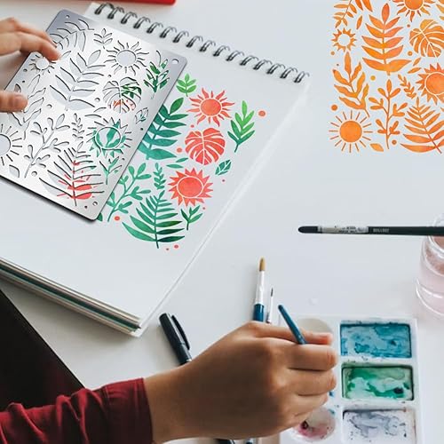 Miniatura 5 de MAYJOYDIY Plantilla de metal con hojas y sol, plantilla de acero inoxidable de 5.5 x 7.5 pulgadas para tallado en madera, grabado, pintura, álbumes