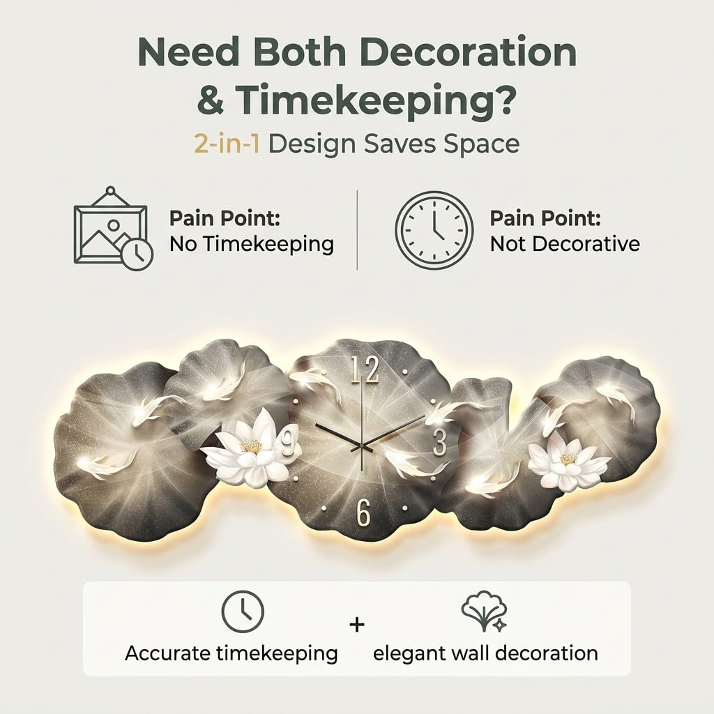 Orologio da Parete Grande 3D LED Moderno Silenzioso | Quadro Luminoso da Parete in Metallo e Acrilico | Decorazioni Parete Casa Design per Soggiorno, Camera, Ingresso