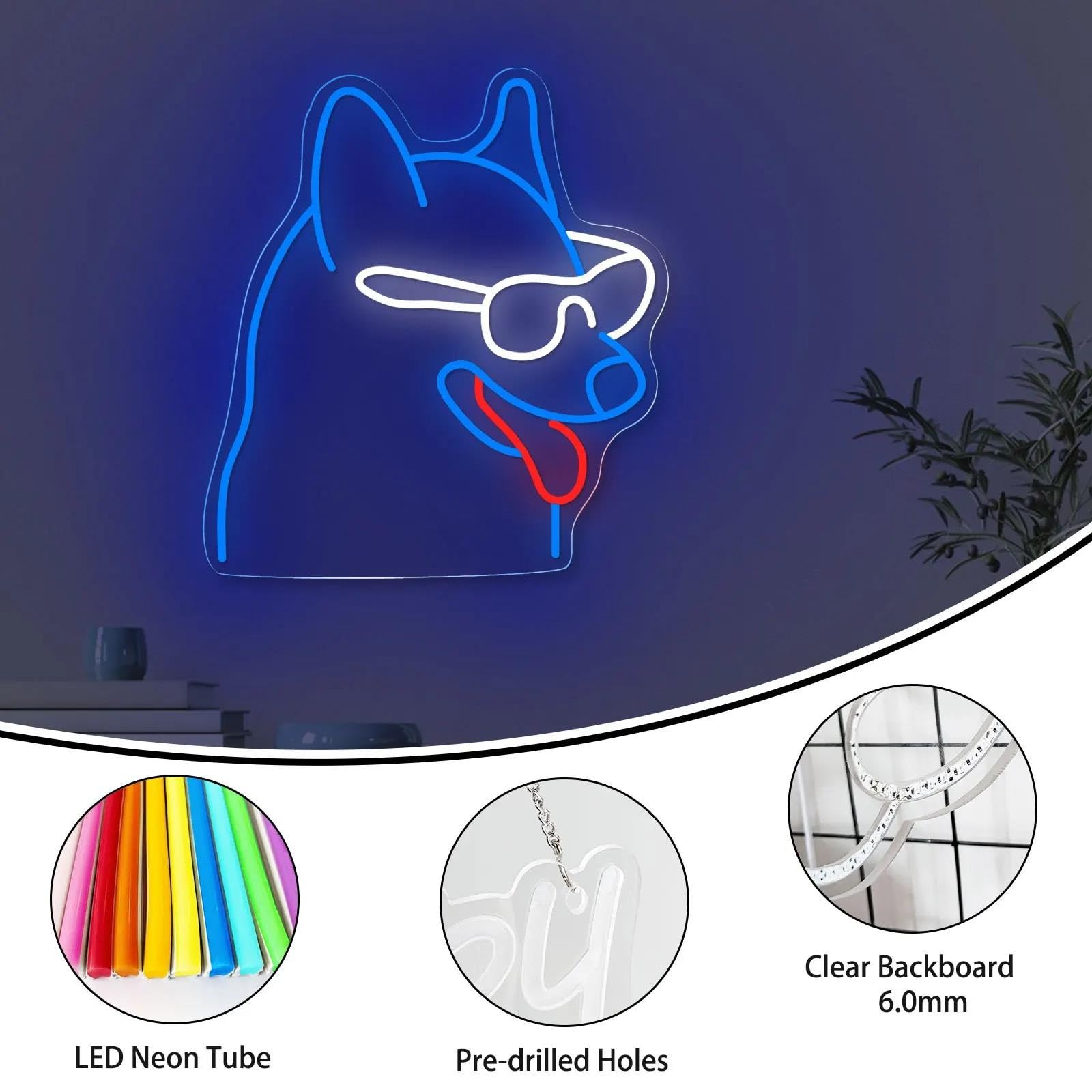Luz de Diseño de Digital Lindos Anteojos Perros LED Luz De Neón Acrílico USB Para El Hogar Niños Dormitorio Mascotas Habitación Decoración De Pared 36cmx40cm