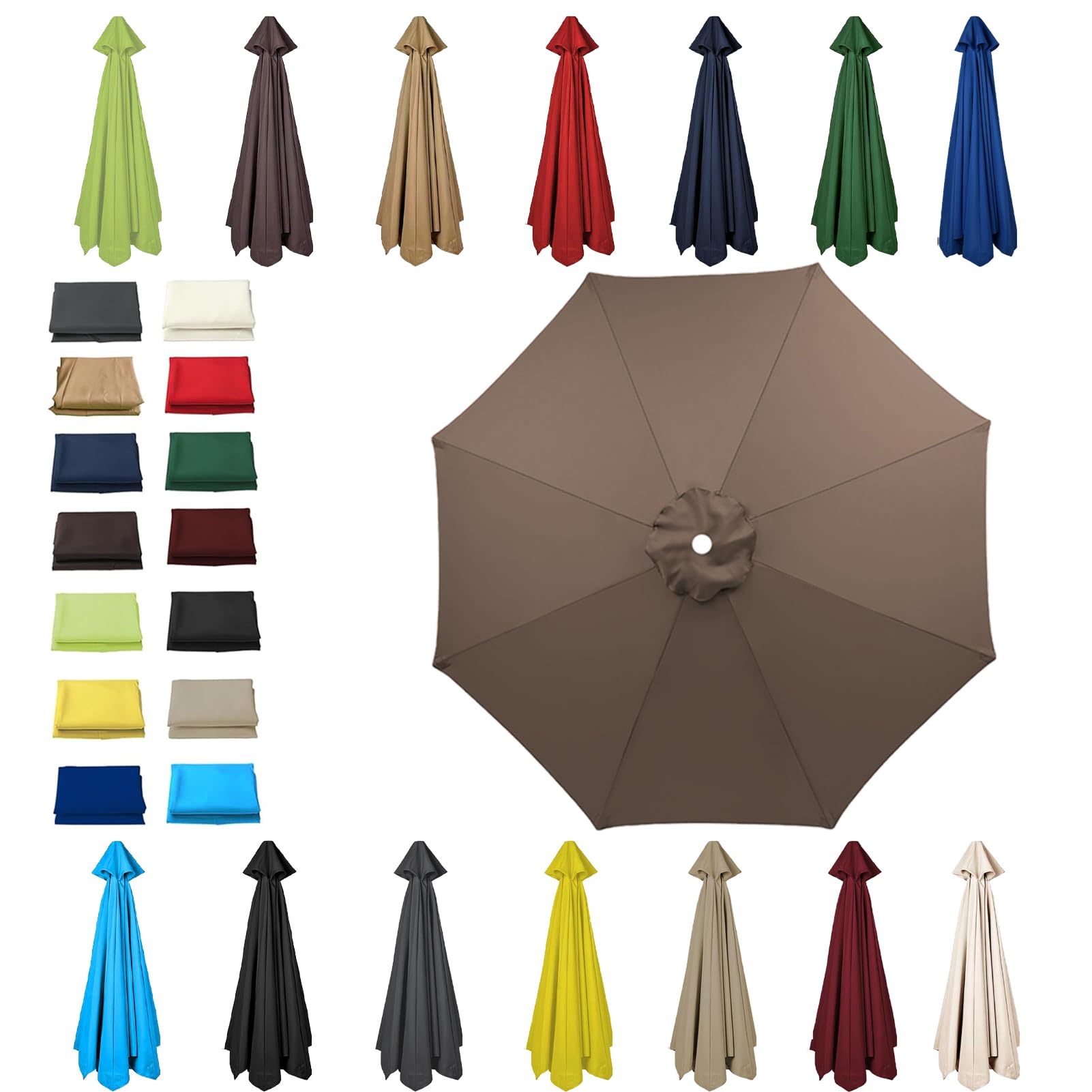 HonunGron 6 Ribs/8 Ribs Replacement Parasol Cover, 3.0m/2.7m/2.5m/2.3m/2m Umbrella Canopy Replacement, Sun Umbrella Replacement Cloth, UV 50+ Garden Parasol Canopy Cover (6 ribs-3m(9.8ft),Dark Taupe)