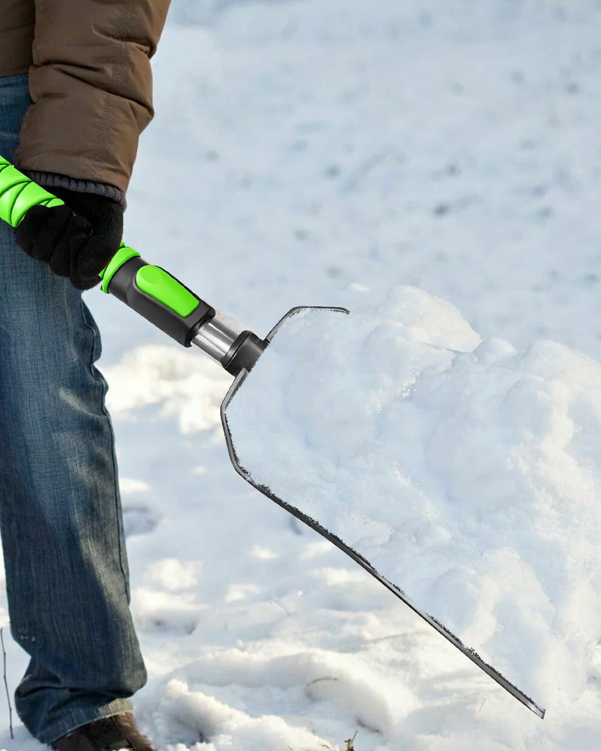 SEAAES Snow Brush and Emergency Snow Shovel for Car, Extendable Snow Ice Scraper with Foam Grip, Compact Snow Shovel for SUV Truck Vehicle Windshield Window - Green
