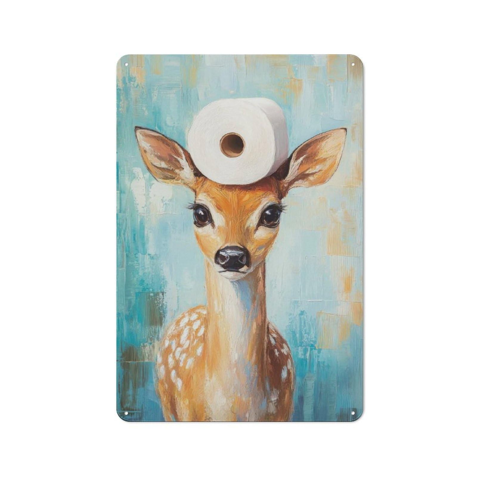 Junmoney Deer With Toilet Paper Hat For Man Cave Or Games Room, Retro Metal Plaque 30X20cm, For Metal Sign Collectors, For Garage And Workshop Walls