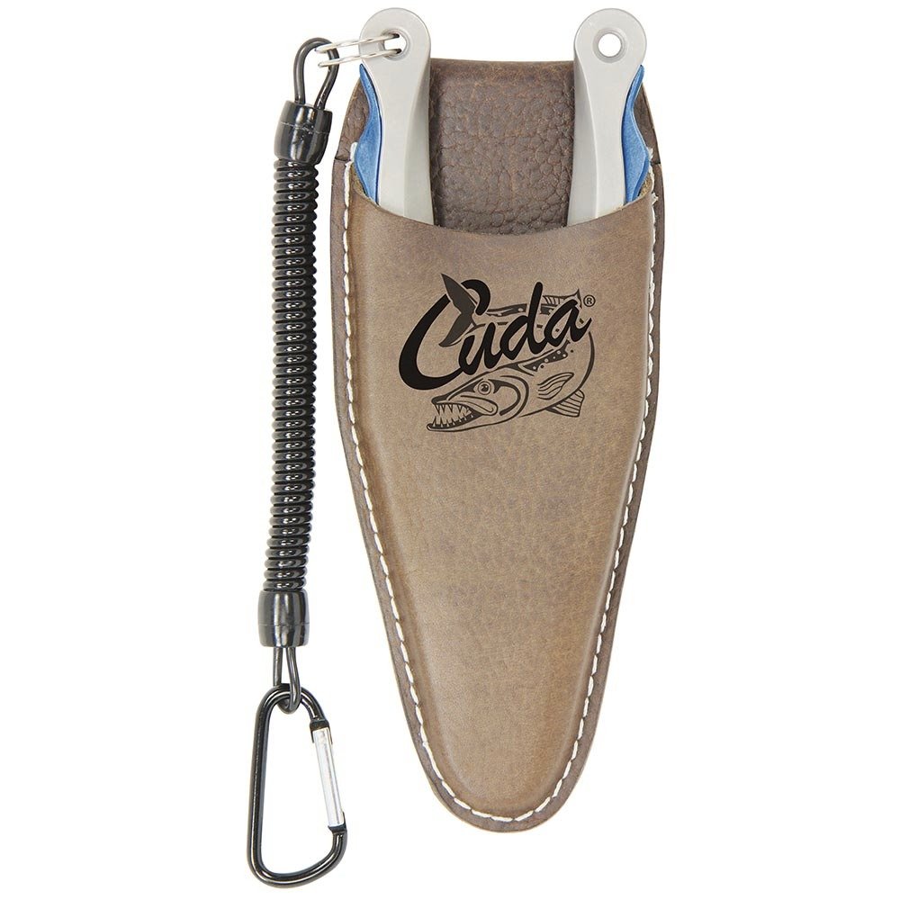 Cuda 7.25-Inch Titanium Alloy Fishing Pliers with Integrated Tungsten Carbide Wire Cutters and Leather Sheath, Blue, (18848)