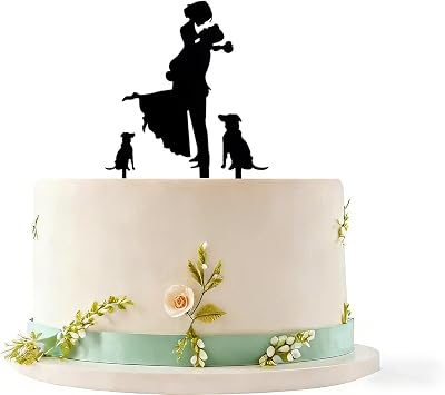 Mr Mrs Bride and Groom Wedding Cake Toppers With Dog Party Engagement Decor