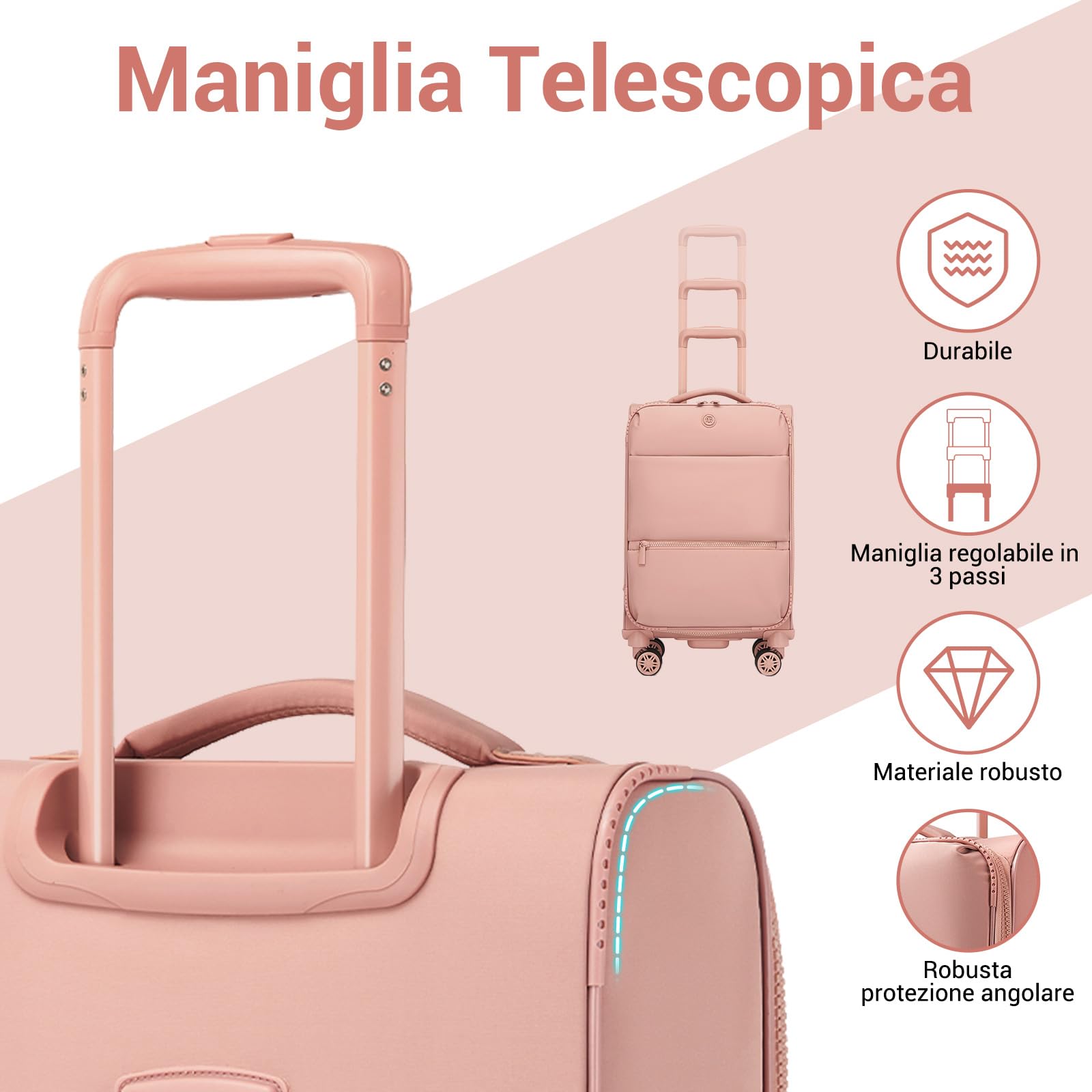 Miss Lulu Valigia Morbida Espandibile con Ruote Girevoli, Bagaglio a Mano, Valigia da Viaggio Media, 74,5 x 44 x 32 cm, Rosa