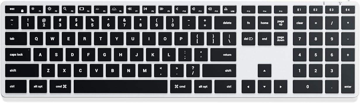 Satechi Slim X3 Bluetooth Backlit Keyboard for Mac, Illuminated Keys & Multi-Device Sync, for MacBook Air/Pro/Neo, iPad Air/Pro, iPad mini, Mac mini, iMac - Silver