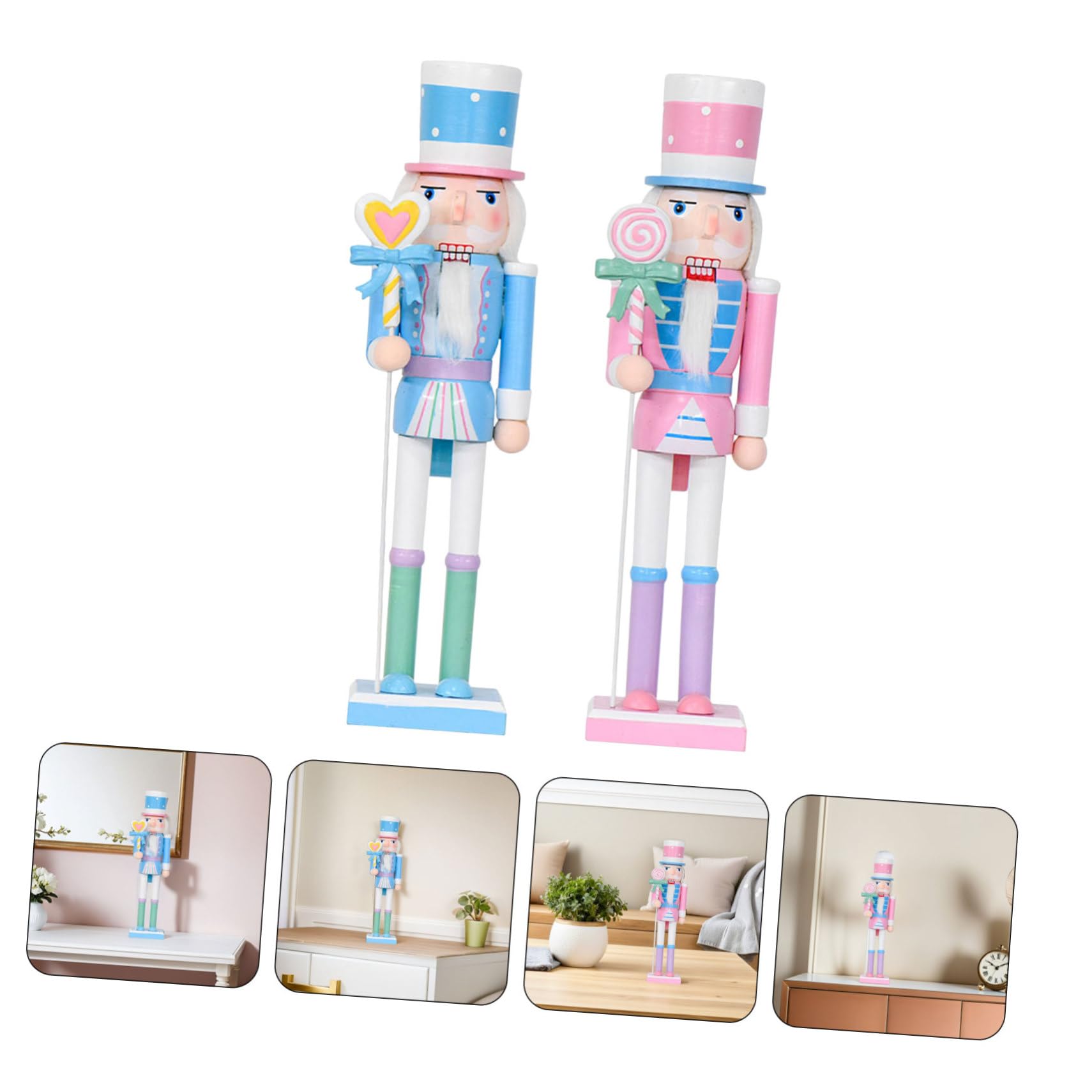 Cabilock 2pezzi Statuette in Legno dello Schiaccianoci Color Pastello per Decorazione da Tavolo per Feste di Natale Figure di Caramelle Schiaccianoci in Piedi