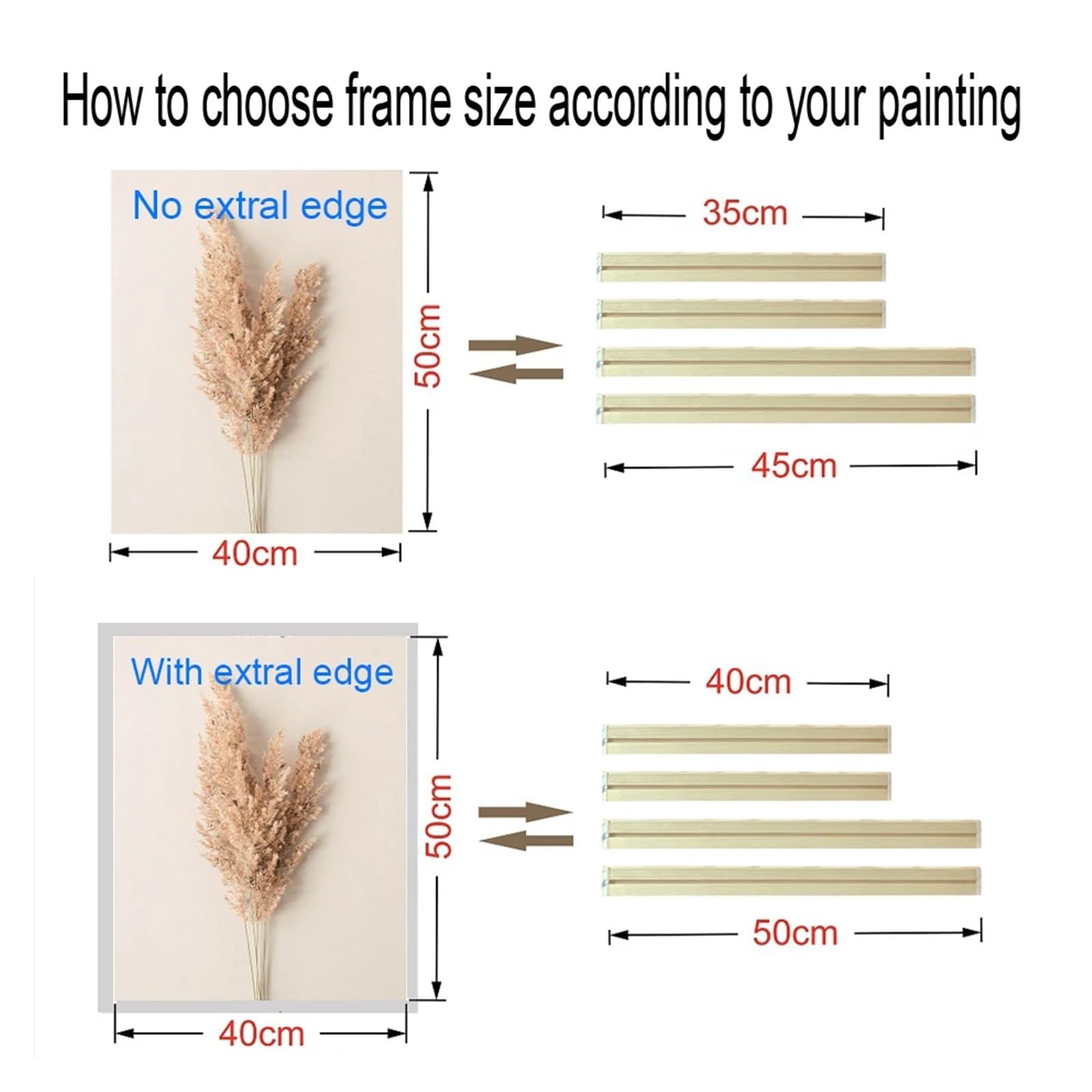 Cornice in legno adatta per quadri da parete su tela, pittura con diamanti di grandi dimensioni, fai da te e poster, cornice da parete in legno di pino composito, decorazione (H 105 cm + 50