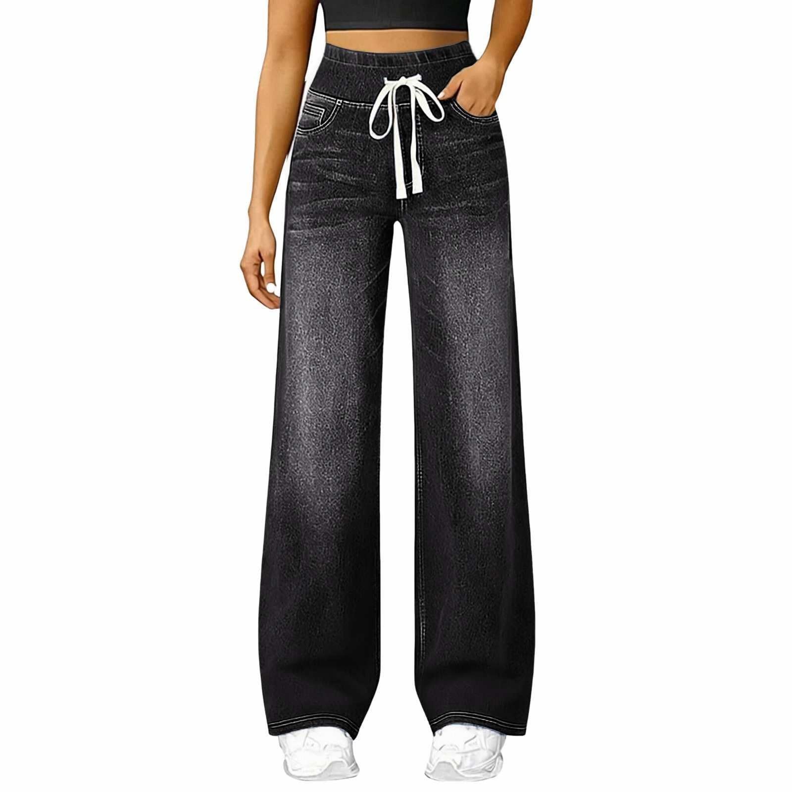 Jeans Larghi Donna Vita Alta Jeans Elasticizzati Casual Gamba Larga Pantaloni Vita Alta Leggeri Curvy Palazzo Pantaloni Denim Baggy Larghi Wide Leg Y2k Pantalone Eleganti Comodi Basic