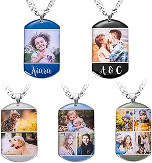 NICEDREAM Dog Tag Photo Necklace Personalized Gifts for Men Fathers Day Necklace Custom Picture Dog Tags Dad Gifts Father Son Necklace