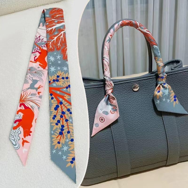 100% Mulberry Silk Scarf for Handbags & Purses, 2Pcs 2''x35'' Hair Ribbon Skinny Neck Scarves for Women - Image 6