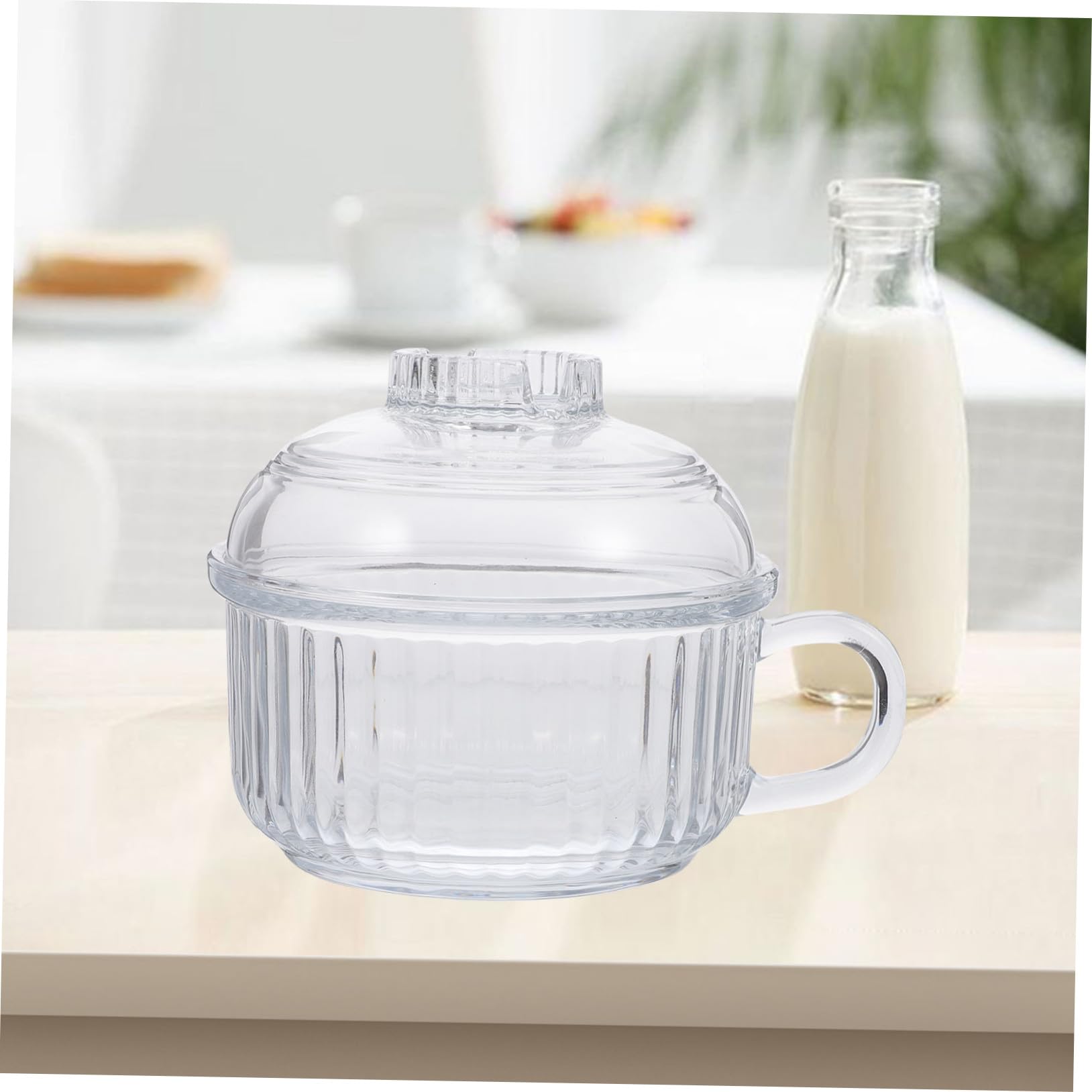 Hemobllo Bol en Verre Bol Rond avec Couvercle et Poignée de Style Japonais Résistant à Chaleur pour Micro-ondes, Résistant la Chaleur, pour Nouilles et Soupe la Maison
