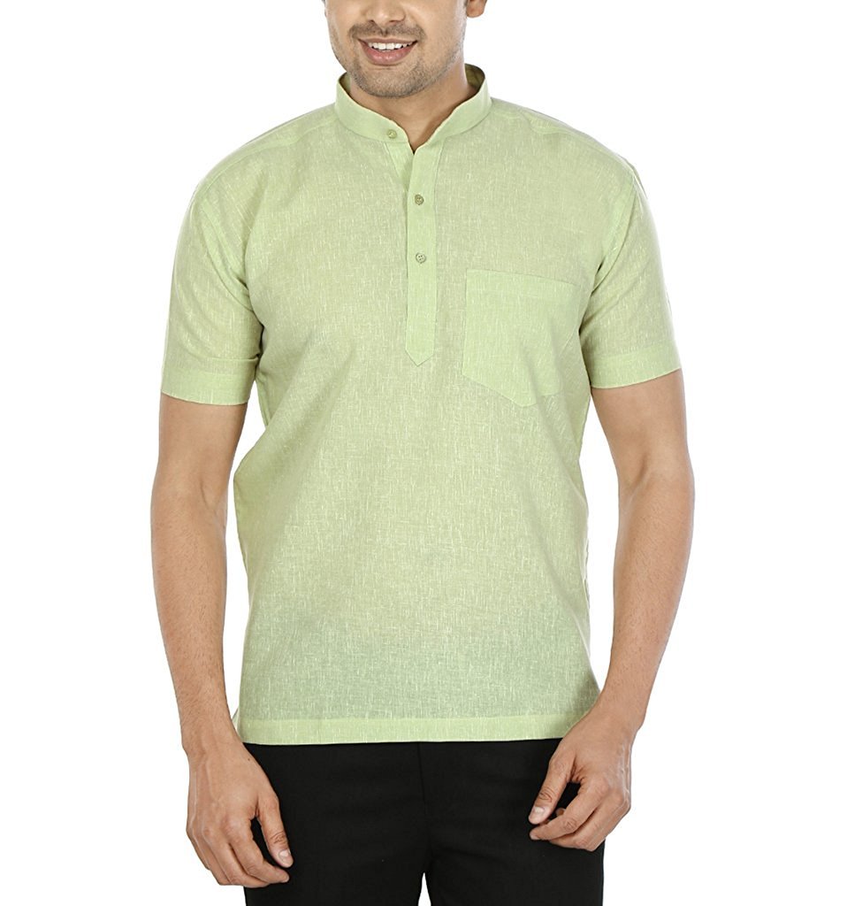 Kurta corta verde ropa india hombre de algodón transpirable talla 36 4