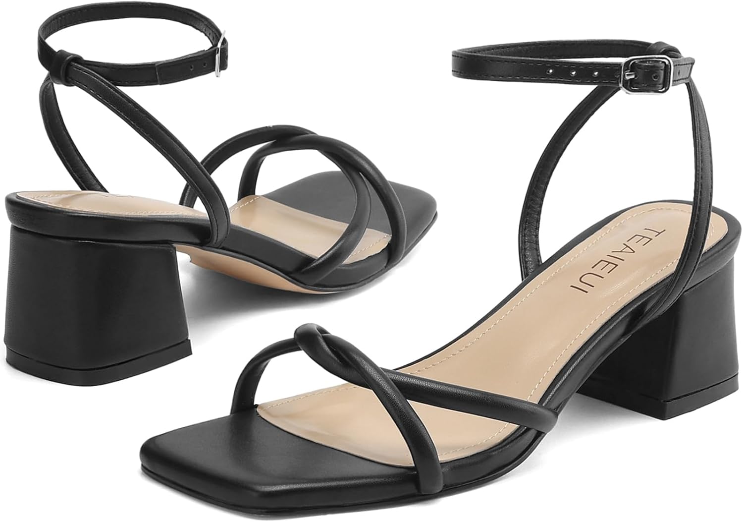 Women's Sandals Black Strappy Heels for Women Dressy Open Square Toe Comfort Chunky Block Heel Dress Shoes for Prom Party Wedding 8 - Image 6