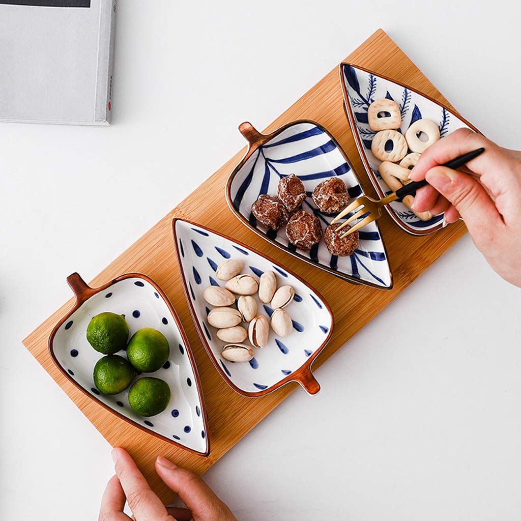 Vorspeisenteller Keramik-Snackteller Ungewöhnlich geformter Teller Dip-Set Kleiner Snackteller Getrockneter Obstkeksteller mit Tablett Handbemalter Musterteller Dip-Schälchen