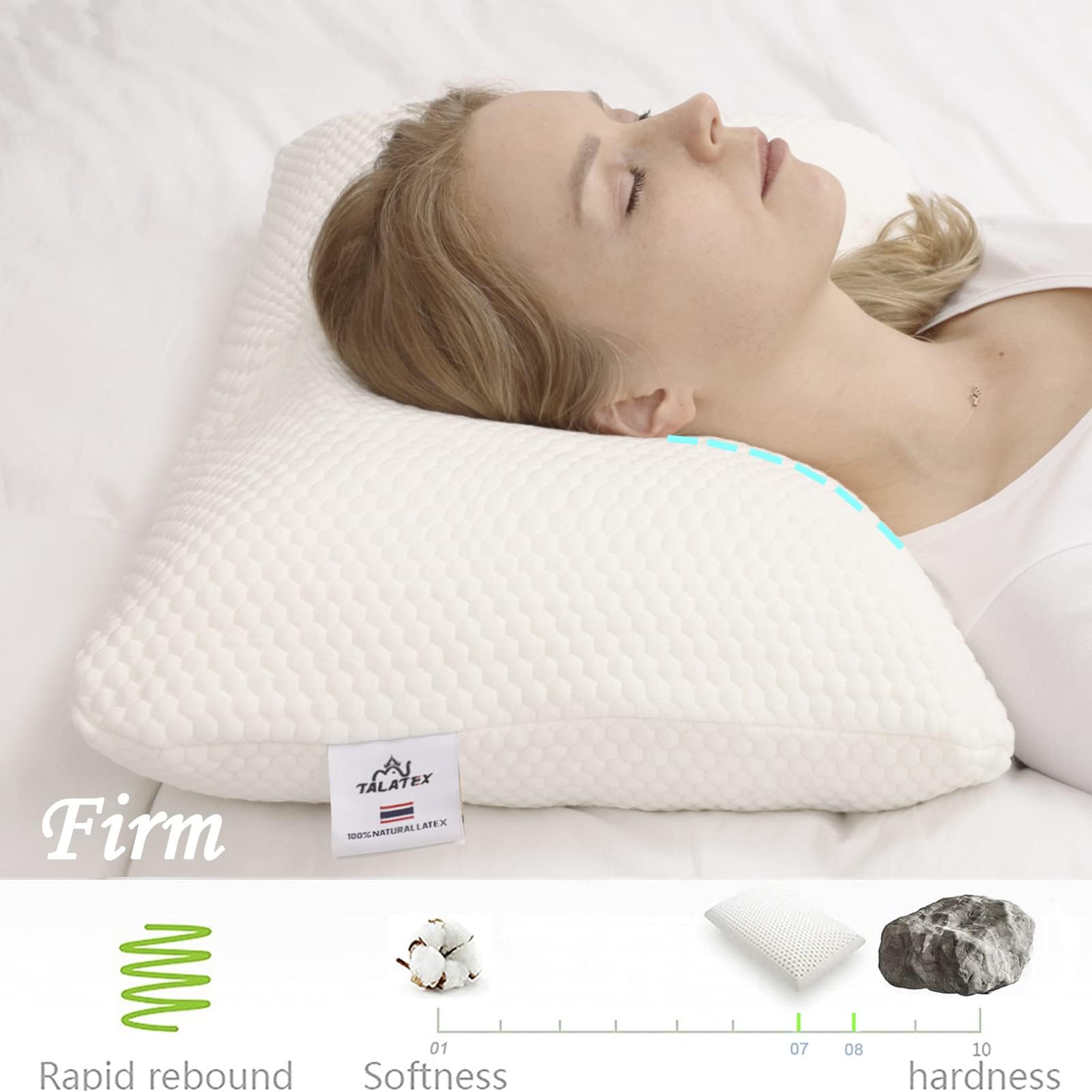 JUVEA Essenziale – Cuscino per letto in lattice Talalay naturale al 100% a basso profilo per dormire, sfoderabile a scelta, traspirante, anti-pressione, durevole, certificato Oeko-TEX e FSC