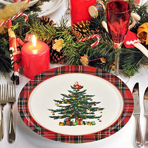 NatuBeau 200 Pcs Christmas Plates and Napkins Christmas Tree Party Supplies Holiday Dinnerware Set Including 50 Paper Plates 50 Dessert Plate 100 Napkins Serves 50 Guests, Red by NatuBeau - Image 4