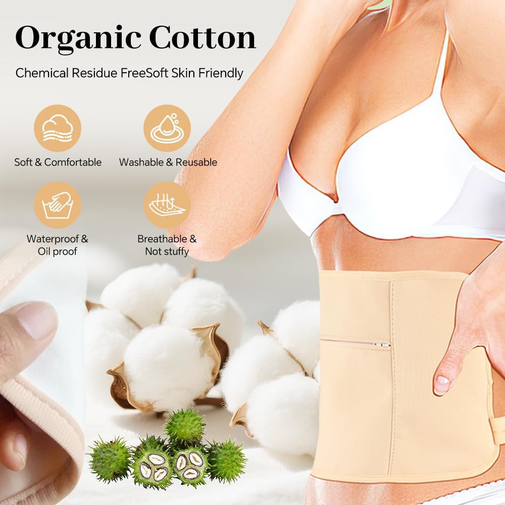Castor Oil Pack Wrap, 9 Pcs Reusable Castor Oil Pack Kit Organic Cotton for Neck Waist Back Chest Eyes Knees and Feet,Adjustable Compress Pads for Entire Body