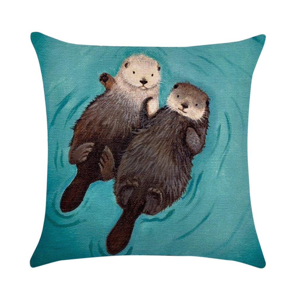 Skang Cute animals two small otters 45 * 45cm pattern bedroom living room cafe home decoration gift cushion set sofa throw pillowcase pillowcase