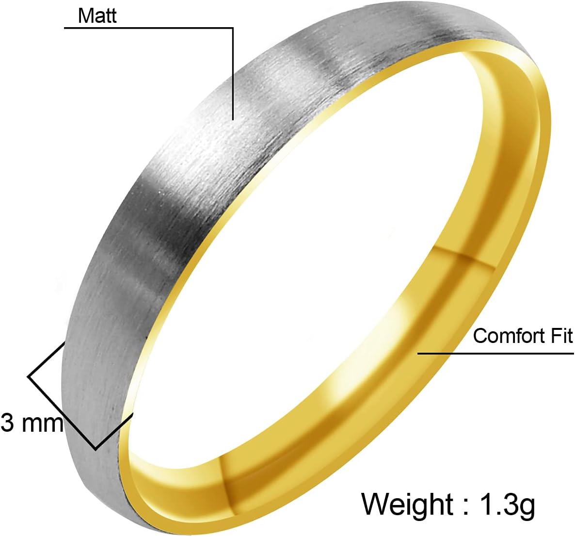 Everstone Custom Personalize Fingerprint Engrave Matte & Brushed Dome Ring Male Female Men Women His Her Groom Bride Promise Ring Wedding Bands Titanium Ring Two Tone Color: Yellow Gold & Platinum Sz