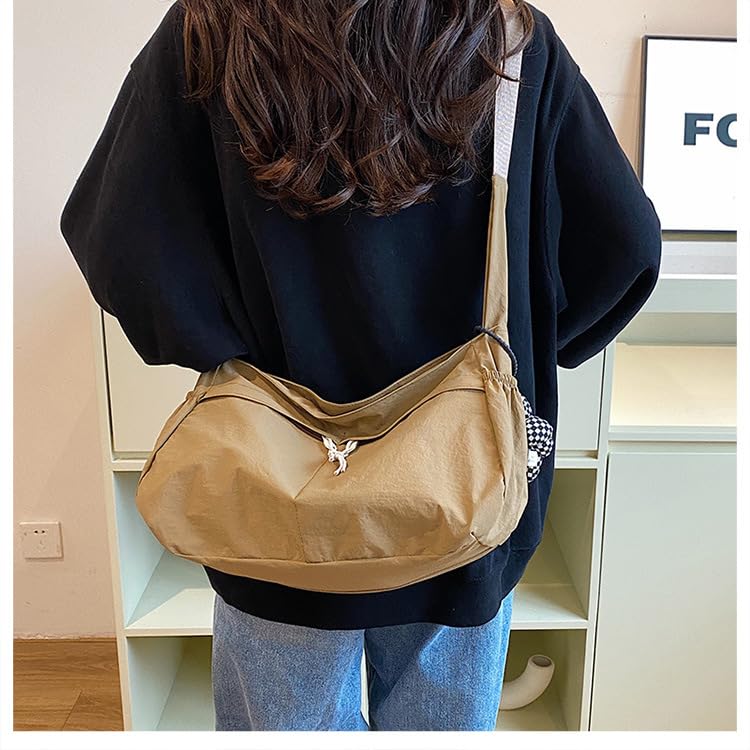 Image of ENOPINK Nylon Crossbody Bags for Women Trendy Crescent Shoulder Bags Lightweight Hobo Bags Purses Adjustable Straps (Brown)