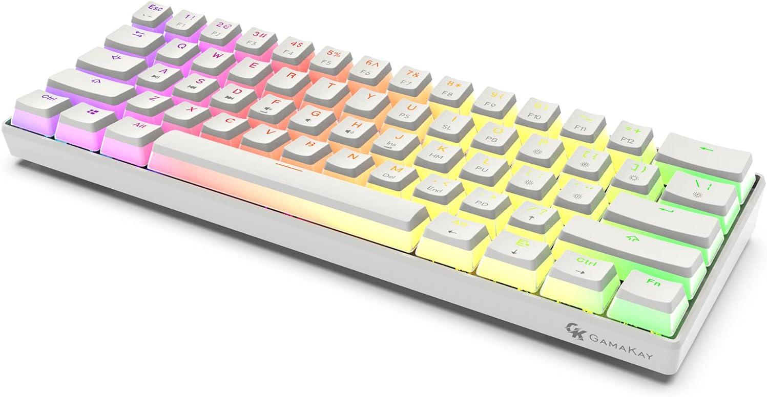 GK GAMAKAY Mk61 Wired Mechanical Keyboard,Compact Keyboard Gateron Optical Switch Pbt Pudding Keycaps,Waterproof Rgb Backlit Programmable Hot Swappable Gaming Keyboard (Yellow Switch V2,White)