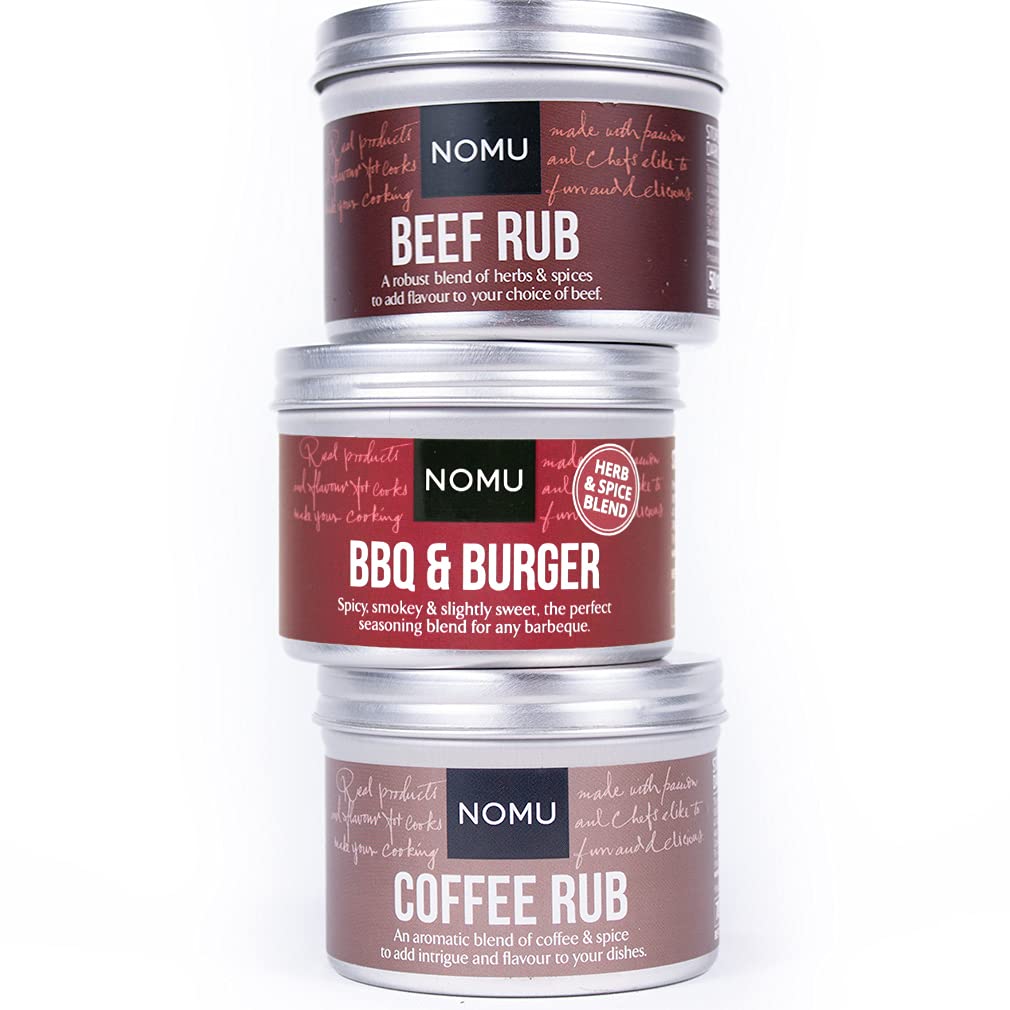 NOMU Beef Seasoning Trio Set - BBQ & Burger, Coffee & Beef (3-pack) - Premium Blends of Herbs & Spices - No MSG or Preservatives