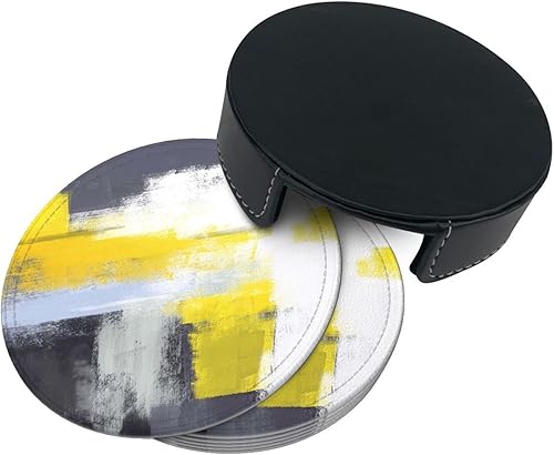 Miniatura 4 de Posavasos para bebidas, posavasos redondos de piel sintética con soporte, 6 unidades, resistentes al calor, decoración elegante para cocina, mesa de