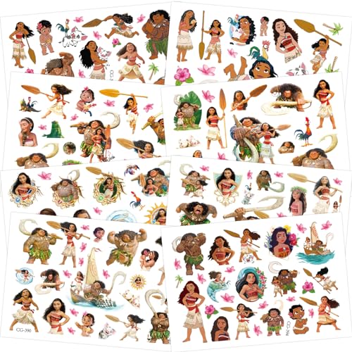 Moana Tatuajes Temporales Niños, Moana Tatuajes 8Pcs, Ubephant Impermeables Moana Pegatinas Tatuajes Tatoos Stickers Llenado de Bolsas de Fiesta para Decoración de Cumpleaños Infantil