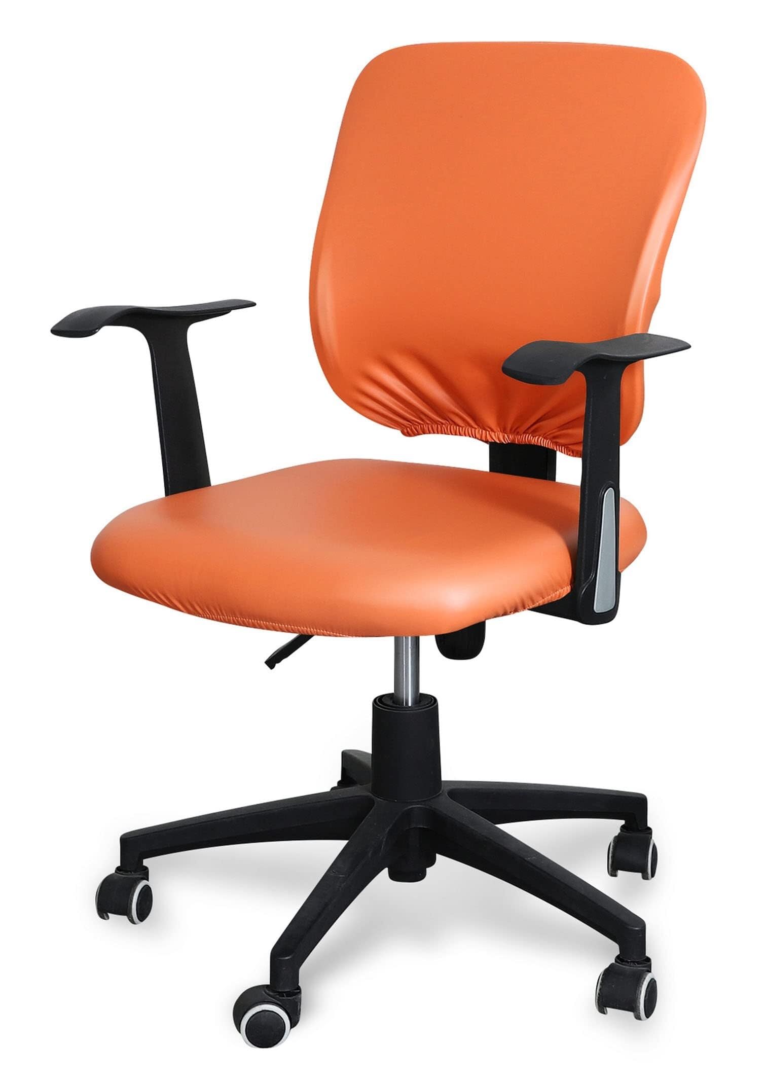 NMVAWIPT PU Leather Office Chair Covers Set, 2 Pieces Water Resistant Slipcovers, Stretchable Computer Boss Protector, Easy Clean(Orange)