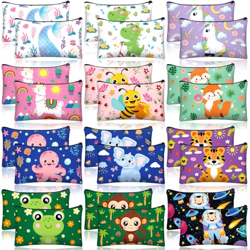 Image of Affrolling 36 Pcs Cartoon Animal Pencil Case Bulk Cute Cartoon Pencil Pouch Multicolor Canvas Pen Bag Organizer with Zipper Stationery Back to School Supplies(Adorable)
