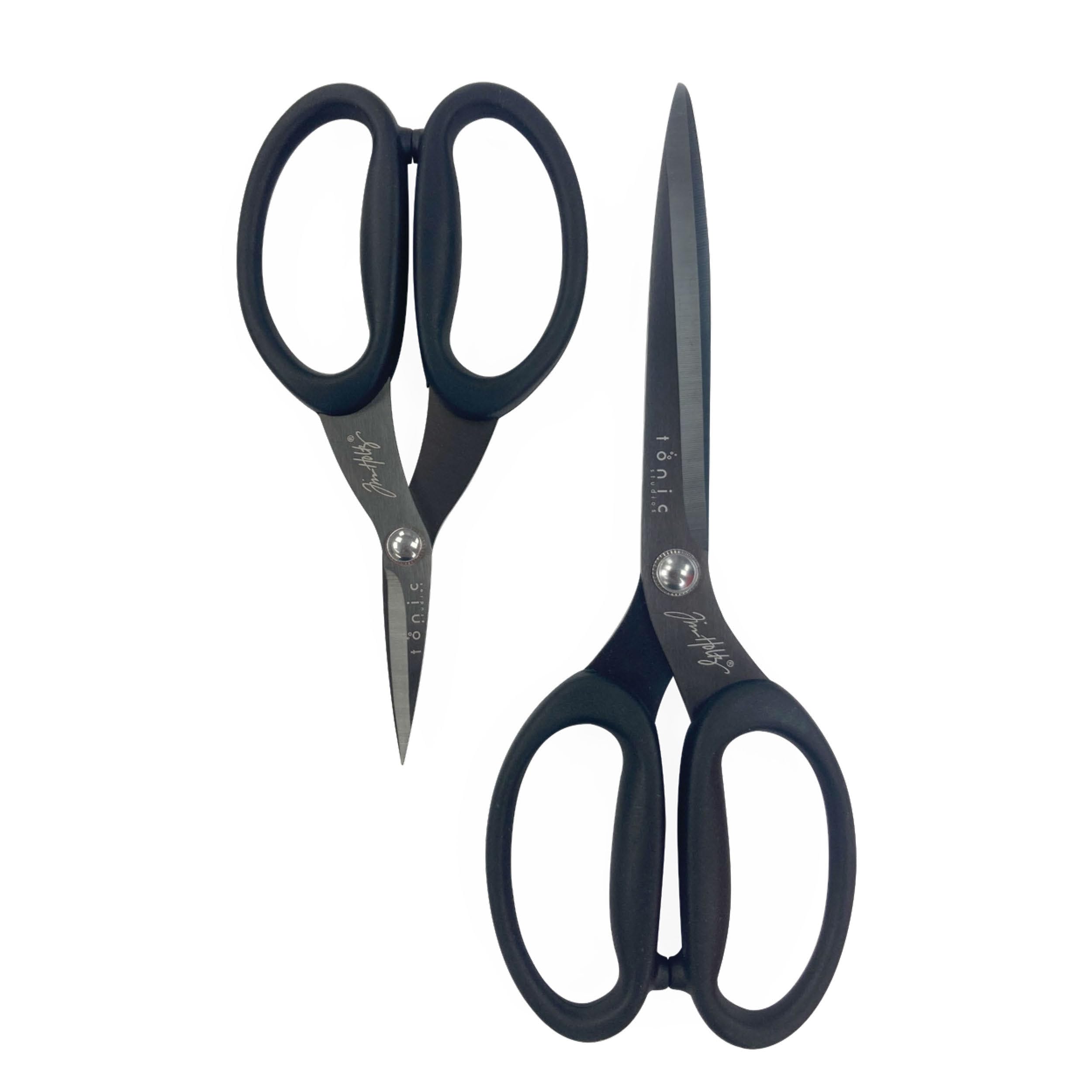Tonic Studios Black Tim Holtz - Premium Scissors Bundle | Non-Stick Micro-Serrated Multi-Cutter 7" & Titanium Shears 9.5"