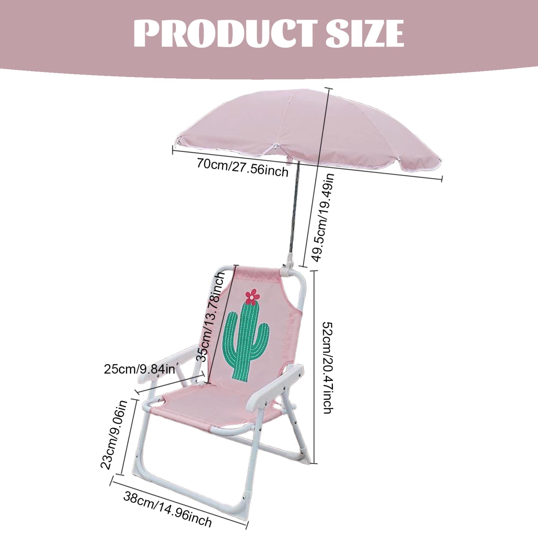 Chaise de Plage pour Enfants avec Parapluie, Pliable et détachable Portable Tissu Oxford Chaise de Plage pour Enfants Mignon avec canopée pour l'été extérieur, Cactus