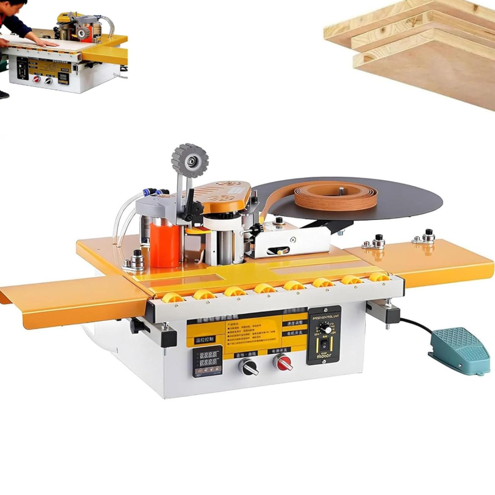 Hydravex Woodworking Edge Bander, Portable Curve Straight Edge Banding Machine, Adjustable Speed Edge Bander Tool with Double-Sided Glue Application For Various Boards Edge Strips